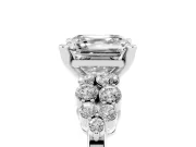 Asscher Cut Diamond Cluster Engagement Ring Set in Silver with Pavé Band and Prong Setting