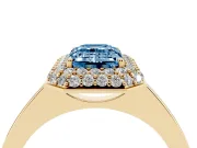 Emerald Cut Pave Halo Engagement Ring Setting for a Fancy Blue Lab-Grown Diamond | Slim Plain Band | Yellow Gold
