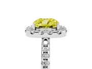 Cushion Cut Pave Halo Engagement Ring Setting for a Fancy Yellow Lab-Grown Diamond | Pave Band | White Gold