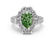 Fancy Green Pear Cut Diamond Halo Engagement Ring Set in Silver with Split Shank and Prong Setting