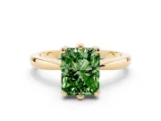 Fancy Green Radiant Cut Diamond Solitaire Engagement Ring Set in Yellow gold with Slim Tapered Solitaire Band