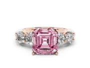 Asscher Cut Five Stone Engagement Ring Setting for a Fancy Pink Lab-Grown Diamond | Prong Set Side Stones | Rose Gold