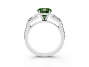 Fancy Green Round Cut Diamond Engagement Ring Set in Silver with Baguette Side Stones and Channel Set Band