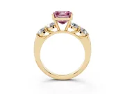 Asscher Cut Five Stone Engagement Ring Setting for a Fancy Pink Lab-Grown Diamond | Prong Set Side Stones | Yellow Gold