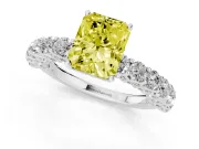Radiant Cut Shared Prong Engagement Ring Setting for a Fancy Yellow Lab-Grown Diamond | Platinum