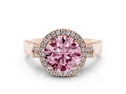 Round Pavé Halo Engagement Ring Setting for a Fancy Pink Lab-Grown Diamond | Rose Gold