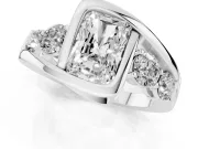 Radiant Cut Bezel Bypass Engagement Ring Setting | Round Side Stones | Platinum