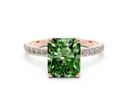 Fancy Green Radiant Cut Diamond Solitaire Ring Set in Rose gold with Round Pavé Band and Prong Setting