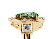 Fancy Green Pear Cut Diamond Milgrain Halo Ring Set in Yellow gold with Split Shank