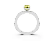 Fancy Yellow Emerald Cut Diamond Solitaire Ring Set in Platinum with Slim Pavé Band and Prong Setting