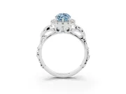 Fancy Blue Marquise Cut Diamond Halo Ring Set in White gold with Scrollwork Band and Prong Setting