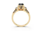 Cushion Cut Hidden Halo Three Stone Engagement Ring Setting for a Black Center | Yellow Gold