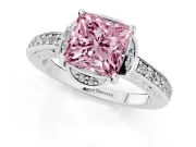 Princess Cut Floral Pavé Engagement Ring Setting for a Fancy Pink Lab-Grown Diamond | Platinum