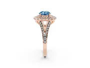 Round Halo Split Shank Engagement Ring Setting for a Fancy Blue Lab-Grown Diamond | Pavé Strands | Rose Gold