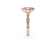 Fancy Pink Marquise Cut Diamond Solitaire Engagement Ring Set in Rose gold with Milgrain Bezel Accent Band