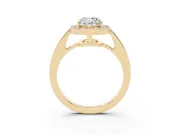 Cushion Cut Diamond Halo Pavé Engagement Ring Set in Yellow gold with Bezel Setting