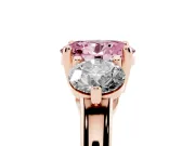 Oval Three Stone Engagement Ring Setting for a Fancy Pink Lab-Grown Diamond | Open Prong Baskets | Rose Gold