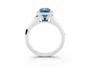 Fancy Blue Radiant Cut Diamond Halo Ring Set in White gold with Cathedral Band and Prong Setting