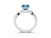 Fancy Blue Asscher Cut Diamond Twist Band Solitaire Set in White gold with Pavé Accents and Prong Setting