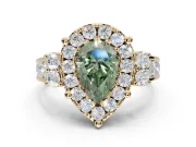 Pear-Shaped Halo Engagement Ring Setting for a Fancy Green Lab-Grown Diamond | Graduated Channel Band | Yellow Gold