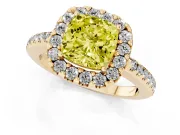 Cushion Cut Pave Halo Engagement Ring Setting for a Fancy Yellow Lab-Grown Diamond | Pave Band | Yellow Gold