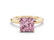 Princess Cut Engagement Ring Setting for a Fancy Pink Lab-Grown Diamond | Hidden Halo | Yellow Gold