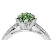Fancy Green Marquise Cut Diamond Solitaire Ring Set in Platinum with Milgrain Double Row Round Pavé Band