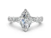 Marquise Side Stone Engagement Ring Setting | Scalloped Prong Accents | White Gold