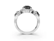 Round Three Stone Halo Engagement Ring Setting for a Black Center | Pavé Wave Band | White Gold