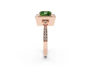 Fancy Green Princess Cut Diamond Halo Engagement Ring Set in Rose gold with Milgrain Pavé Band