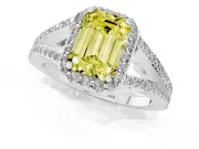 Emerald Cut Split Shank Halo Engagement Ring Setting for a Fancy Yellow Lab-Grown Diamond | Platinum