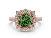 Cushion Cut Scalloped Halo Engagement Ring Setting for a Fancy Green Lab-Grown Diamond | Milgrain Edges | Rose Gold