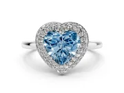 Heart-Shaped Pave Halo Engagement Ring Setting for a Fancy Blue Lab-Grown Diamond | Slim Plain Band | Sterling Silver