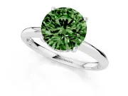 Fancy Green Round Cut Diamond Solitaire Engagement Ring Set in Silver with Prong Setting and Polished Band