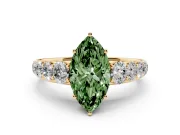 Marquise Graduated Side Stone Engagement Ring Setting for a Fancy Green Lab-Grown Diamond | Flat Top Band | Yellow Gold