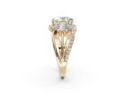 Oval Three Stone Split Shank Engagement Ring Setting | Matching Sides | Yellow Gold