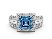 Asscher Cut Halo Engagement Ring Setting for a Fancy Blue Lab-Grown Diamond | Two-Row Pave Split Shank | Sterling Silver