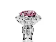 Fancy Pink Heart Cut Diamond Halo Engagement Ring Set in Silver with Filigree Band and Prong-Set Center