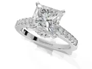 Princess Cut Pavé Solitaire Engagement Ring Setting | Crossover Gallery | White Gold