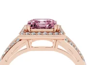 Asscher Cut Halo Engagement Ring Setting for a Fancy Pink Lab-Grown Diamond | Two-Row Pave Split Shank | Rose Gold