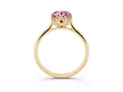 Fancy Pink Round Cut Diamond Solitaire Cathedral Ring Set in Yellow gold with Prong Setting