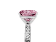 Fancy Pink Radiant Cut Diamond Solitaire Milgrain Engraved Band Set in White gold with Prong Setting