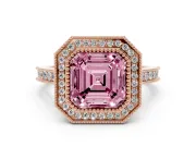 Asscher Cut Vintage Milgrain Halo Engagement Ring Setting for a Fancy Pink Lab-Grown Diamond | Bezel Head | Rose Gold