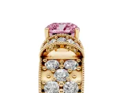 Cushion Cut Vintage Pave Engagement Ring Setting for a Fancy Pink Lab-Grown Diamond | Milgrain Edges | Yellow Gold
