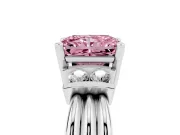 Fancy Pink Three-Stone Radiant Cut Diamond Channel Set Ring Set in White gold with Bar Prongs