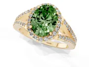 Oval Split Shank Halo Engagement Ring Setting for a Fancy Green Lab-Grown Diamond | Yellow Gold