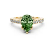 Pear-Shaped Hidden Halo Pave Engagement Ring Setting for a Fancy Green Lab-Grown Diamond | Claw Prongs | Yellow Gold