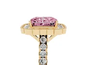 Radiant Cut Milgrain Floral Halo Engagement Ring Setting for a Fancy Pink Lab-Grown Diamond | Pavé Band | Yellow Gold