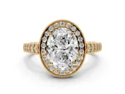 Oval Milgrain Halo Engagement Ring Setting | Graduated Bezel Accents | Yellow Gold