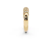 Round Lab-Grown Diamond Diagonal Pavé Dome Wedding Band | Milgrain Bars | Yellow Gold